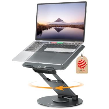 Imagem de Suporte giratório para notebook Nulaxy, suporte para mesa com base giratória 360°, altura ajustável, suporte ergonômico para notebooks de 10 a 17 polegadas, cinza