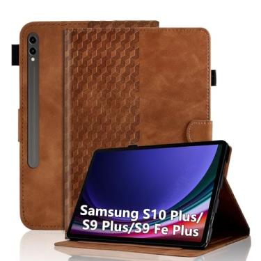 Imagem de Varohix Capa para Samsung Galaxy Tab S10+ Plus 2024 / S9 FE+ Plus 12,4 polegadas Magnetic Multi-Angle Leather Folio Stand Shell Folio com suporte para cartão - marrom