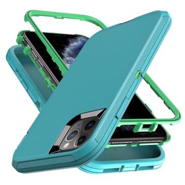 Imagem de YmhxcY Capa para iPhone 11 Pro, à prova de choque, à prova de quedas, poeira, à prova de queda, 3 camadas, durável, capa de telefone de proteção resistente para Apple iPhone 11 Pro de 5,8 polegadas, azul água e verde limão