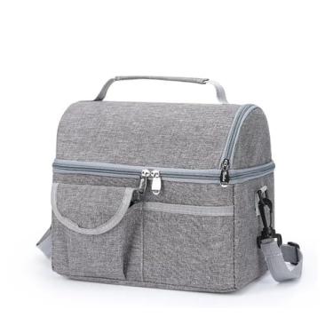 Imagem de Bolsa Térmica para Almoço, Rosa, 2 Compartimentos, Alça Ajustável (Cinza)