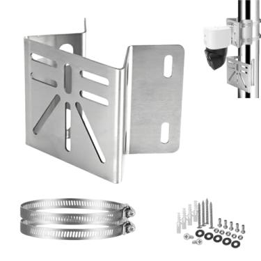 Imagem de CTXSumTec Suporte de canto de aço inoxidável para Eufy SoloCam S340 | Suporte de parede exterior à prova de ferrugem para câmeras de segurança PTZ e solares | Design de ângulo de 90° para uso interno