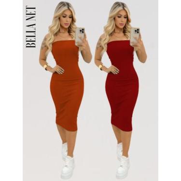 Imagem de Kit 2 Vestidos Midi Sem Alça Anarruga Tecido Grosso Moda Influencer Ve