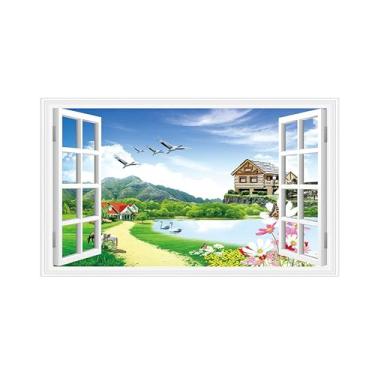 Imagem de Paisagem Impressões em Tela-Animais casa lago-Janela Falsa Quadro de Parede-Natureza Pintura para Decoração Banheiro 30x50cm Sem Moldura