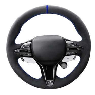 Imagem de Alfanxi Hand Stitch Steering Wheel Cover Fits Alcantara Material for Hyundai I30 N I20 Kona Veloster N-Line Elantra N 2017-2025(Blue Stripe-2)