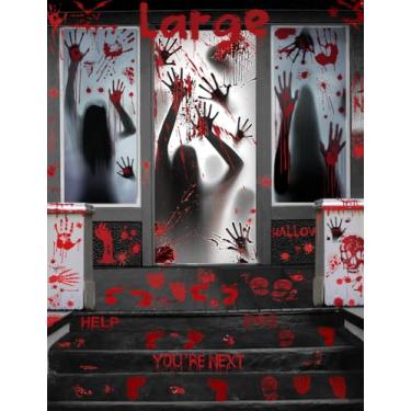 Imagem de Wohohoho 11 Sheets/202 Pcs Bloody Halloween Decorations Set. 2 Giant Spooky Door Cover, 6 Sheets Horror Window Clings, 3 Sheets Scary Floor Stickers, Halloween Party Wall Decal Bedroom Inside Decor