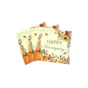 Imagem de 40 peças Happy Friendsgiving Fall Party Supplies Descartáveis Outono Amizade Conjunto de guardanapos de abóbora girassol folhas de bordo guardanapos de papel para decorações de outono Ação de Graças