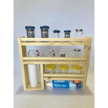 Imagem de Porta tempero cozinha grande versátil condimentos madeira pinus decorativo de parede 3 em 1