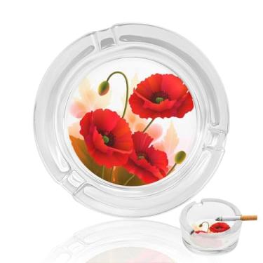 Imagem de Cinzeiro de vidro de cristal de pétalas vivas de flores de papoula, cinzeiro redondo para fumar de vidro resistente, portátil, decorativo, moderno, para uso em casa, escritório, interior, exterior