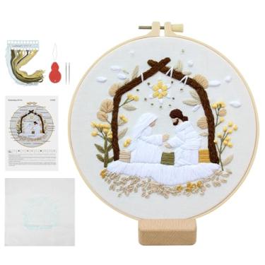 Imagem de Kit de bordado de presépio cristão para iniciantes e adultos, kit de bordado fácil para iniciantes, padrões de natividade, kits de ponto de cruz, kits completos de bordados, kits de agulhas e linha de