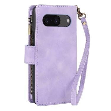 Imagem de Dteck Capa para Google Pixel 8A (15,5 cm) versão 2024, capa carteira protetora de couro PU com compartimentos para cartões/bolsos, capa dobrável portátil e leve com alça de ombro, roxa
