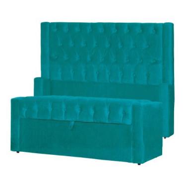 Imagem de Conjunto Cabeçeira mais Calçadeira Baú Emma Suede Cores - DS Estofados