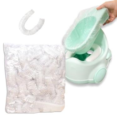 Imagem de 100 peças de forros de vaso sanitário resistentes descartáveis para crianças pequenas, práticos, com capas elásticas de verão para assento de vaso sanitário (transparente)