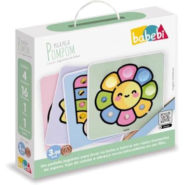 Imagem de Jogo de Tabuleiro Pega Pega Pom Pom, Brinquedo Educativo para Crianças, 4 Tabuleiros, 16 Tampas, Babebi
