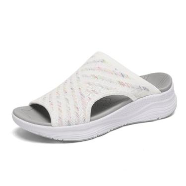 Imagem de YESWIN Sandália feminina ortopédica com plataforma deslizante com suporte de arco confortável para caminhada, bico aberto, fascite plantar sem cadarço para o verão, Cor branca, 40