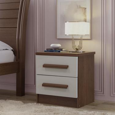 Imagem de Mesa de Cabeceira 2 Gavetas com Tampo Mdf Zeus Castanho /Off White