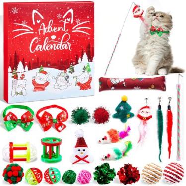 Imagem de Calendário Cat Advent Larchio 2024 com 24 brinquedos de Natal para gat