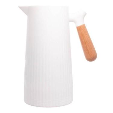 Imagem de Garrafa Térmica Canelada Com Cabo Em Bambu Branco - WOLFF, 1L, Branco