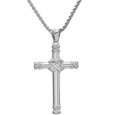 Imagem de Jude Jewelers Colar de aço inoxidável com pingente de cruz cristã, oração religiosa, casamento, festa, igreja, Medium, Metal, Zircônia cúbica