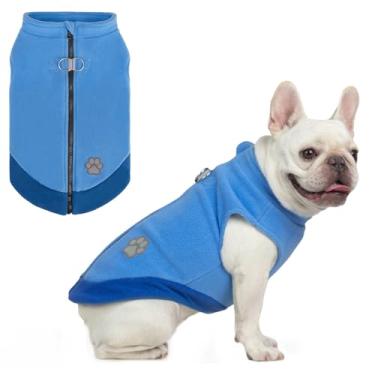 Imagem de Mihachi Colete de lã para cães, suéter quente com zíper, jaqueta para cachorro com coleira dupla em D, casaco refletivo de inverno para clima frio, roupas com capuz para cães pequenos, médios