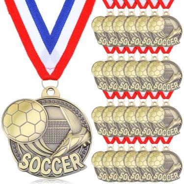 Imagem de Cunno 24 medalhas de futebol a granel 5 cm fitas de prêmio de futebol medalha de metal dourado com fita de pescoço para torneios de dia de esportes em equipe, festa de aniversário, troféu, prêmios