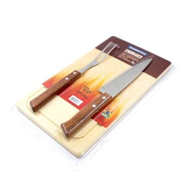 Imagem de Kit Jogo Churrasco 3 Pçs Faca Garfo Inox + Tábua Tramontina, Naturalle