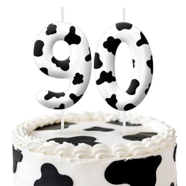 Imagem de Velas de aniversário de vaca, decoração de topo de bolo de 6 cm, número 90 velas, decorações de aniversário, decorações de bolo de festa de aniversário, suprimentos de festa