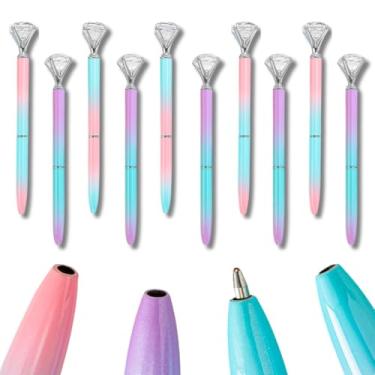 Imagem de Kit com 12 Canetas Esferográficas Luxo | Design com Pedra Decorativa em Formato diamante, cores Pastel Brilhante, Tinta Preta, Ideal para Presentes, Escritório, Escola, Scrapbook e Bullet Journal
