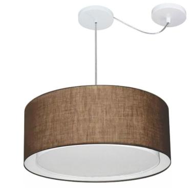 Imagem de Lustre Pendente Cilíndrico Com Desvio De Centro Vivare Md-4314 Cúpula Em Tecido 50x25cm - Bivolt Café 127/220v