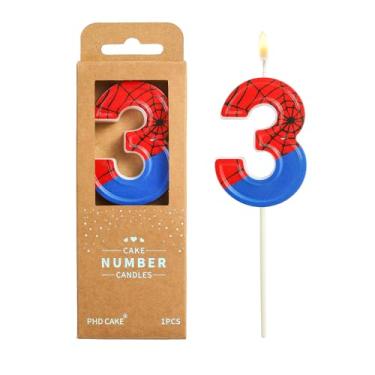 Imagem de PHD CAKE Velas de aniversário de aranha número 3 de 6 cm, velas com números temáticos de desenho animado de aranha, velas com número de bolo, celebração de festa