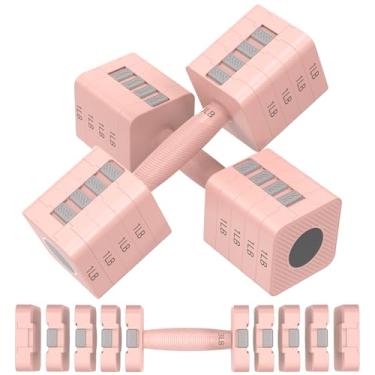 Imagem de Conjunto de 2 halteres ajustáveis, halteres 5 em 1 com peso ajustável para mulheres/homens, 1,4 kg/2,3 kg/3,2 kg/4,1 kg/5 kg, conjunto de pesos para ginástica em casa (rosa)