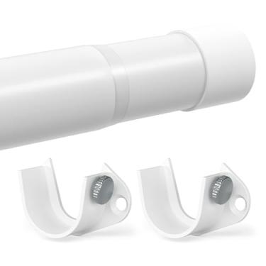 Imagem de Varas de armário para pendurar roupas de 40 a 127 cm, haste ajustável para armário de 3,5 cm, varão de pendurar para roupas, guarda-roupas, lavanderia, trailer, poste de cortina branco