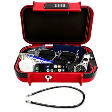 Imagem de Eikovia Caixa de segurança portátil com código – Cofre pequeno de viagem para telefone, chaves e cartões – Caixa de segurança de plástico ABS à prova d'água com cabo de aço ajustável – perfeita para