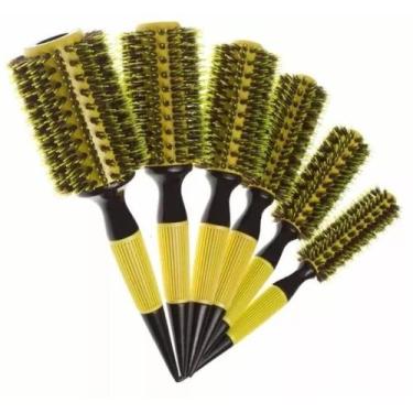 Imagem de Kit 5 Escovas Profissionais Cabelo Cerdas De Javali Amarelas - Importa