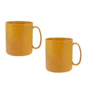 Imagem de Kit 2 Canecas Redonda Fibra Madeira Amarelo 400Ml