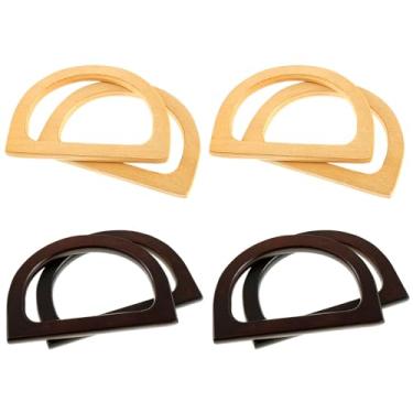 Imagem de HSHGZSR 8 peças de alças de bolsa, alça de bolsa, 2 cores, ferramenta decorativa para alça de mão, 8,3 × 11,9 × 0,9 cm, alça de bolsa de madeira de substituição, alças em forma de D para bolsa de mão