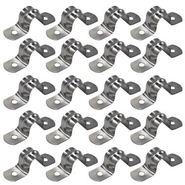 Imagem de PDETVEO 100 peças de tiras rígidas de aço inoxidável M12, braçadeiras de suporte em U de dois furos de 1/2 polegada para montagem de tubo de cabo de conduíte
