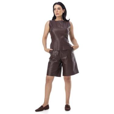 Imagem de Bermuda Barcelona Couro Legítimo Pele Mania - PB5015, Amarula, P