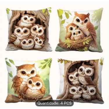 Imagem de Kit 4 Capas de Almofada 40x40 Coruja Sublimada Micropercal Estampada D