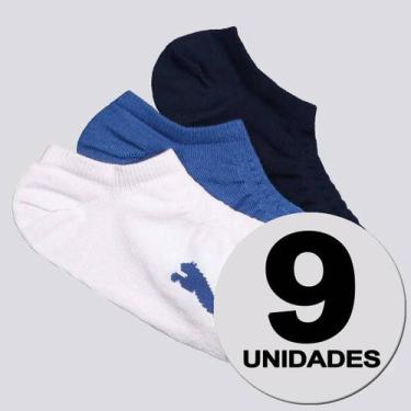 Imagem de Kit Meia Puma Sapatilha 9 pares Branco Marinho e Azul, 39-43