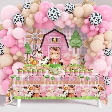 Imagem de Decoração de festa com tema de animais de fazenda para meninas, banner