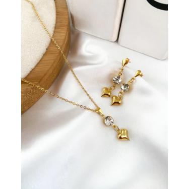 Imagem de Colar brinco banhado ouro cristal cordão feminino