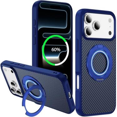 Imagem de Capa Mag-Stand de fibra de carbono para iPhone 17 Pro Max, suporte magnético de rotação de 360°, compatível com MagSafe, proteção militar de 4,5 m, capa de telefone magnética fina à prova de choque