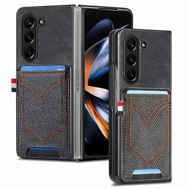 Imagem de Capas de telefone para Samsung Galaxy Z Fold 5 Retro Denim Pattern PU Card Holder Magnetic Car Back Cover for Galaxy Z Fold 4 Fold5 5G, Black, for Galaxy Z Fold 4