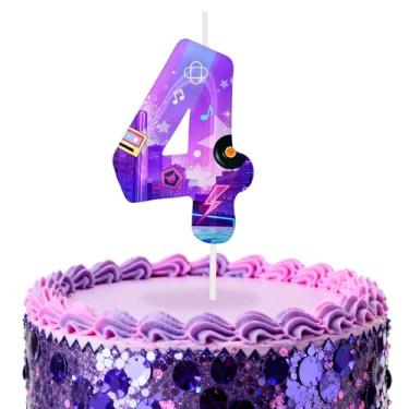 Imagem de Velas de aniversário número 4 roxas escuras, topos de bolo com tema de desenho animado para decoração de bolo para meninos e meninas, decorações de aniversário, suprimentos de festa, velas numéricas