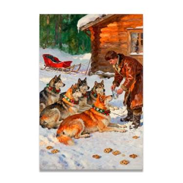 Imagem de LKXGRRSFG Sled Dogs RestingImpressionist-Inspired Christmas Canvas Art, Decoração de parede quente para férias com pinceladas suaves para casa 20 x 30 cm sem moldura
