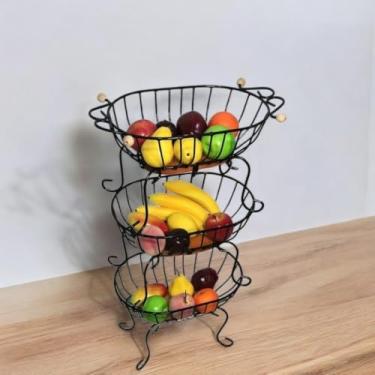 Imagem de Fruteira 3 Andares Oval em Madeira de Demolição – Artesanal, Sustentável e Ideal para Cozinha e Área Gourmet (Oval)