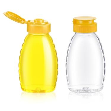 Imagem de Pacote com 2 frascos de mel vazios de 170 g, recipiente de plástico para mel, garrafas de mel recarregáveis, dispensador de mel à prova de vazamento, sem gotejamento, com tampas flip-top para ketchup