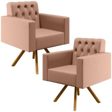 Imagem de Kit 02 Poltronas Giratórias Capitonê Linho Rosê - LYAM DECOR