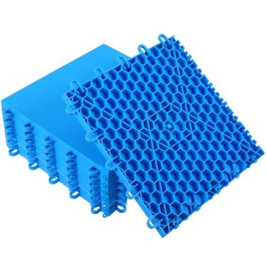 Imagem de 8 peças de tapetes de azulejos de hóquei turquesa, azulejos de gelo sintético de terra seca interligados para equipamento de treinamento de hóquei, placa para tiro ao ar livre, interno, expansível e