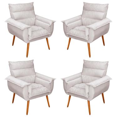 Imagem de Kit 04 Poltronas Decorativas Modernas Sala e Recepção Monza Pés Palito Veludo Bege - Desk Design